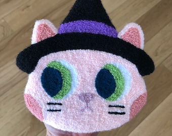 Witch Cat Handmade Punch Needle Wall Hanging