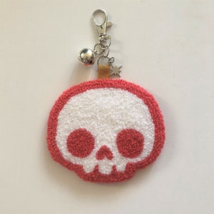 Handmade Punch Needle Bag Charm / Keychain Red Skull
