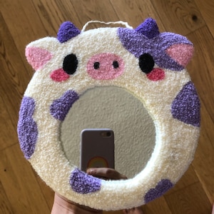 Small Cow Handmade Punch Needle Mirror