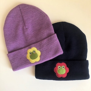 Frog Flower Embroidered Beanie