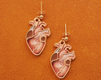 custom anatomical heart earrings human heart anatomy jewelry heart transplant patient gift cardiac nurse rn doctor surgeon cardiologist