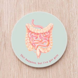 guts personalized ceramic coaster, GI doctor gift digestive system colon gastrointestinal tract intestine bowel pun inspiring funny sayings