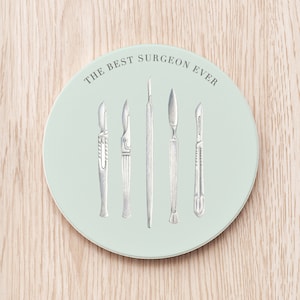 Best Surgeon Custom Ceramic Coaster personalized award name plaque future doctor medical med student gift office decor desk plate scalpel