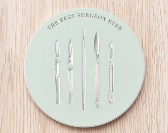 Best Surgeon Custom Ceramic Coaster personalized award name plaque future doctor medical med student gift office decor desk plate scalpel