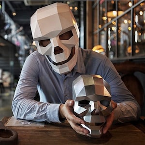 Skull Halloween Mask Costume Decor Crafting Template, low poly skeleton masquerade party Cosplay helmet handmade Gift Paper Craft diy Kit