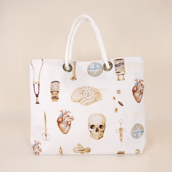 reversible anatomy large tote bag handbag beach bag brain anatomical heart skull bone medical student emt rn nurse thank you gift for doctor