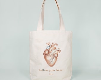 Anatomical Heart Canvas Tote Bag with Pockets