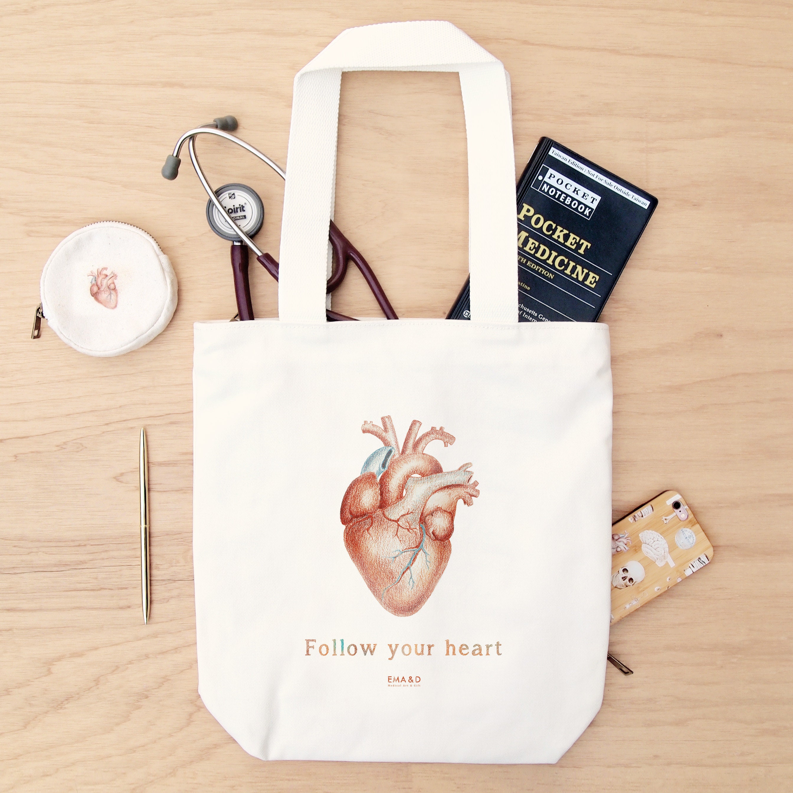 Anatomical Heart Canvas Tote Bag With Pockets - Etsy