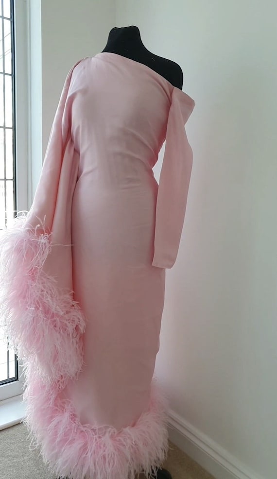 Custom Made Asymmetric Feather Dress One Shoulder Dress Wedding