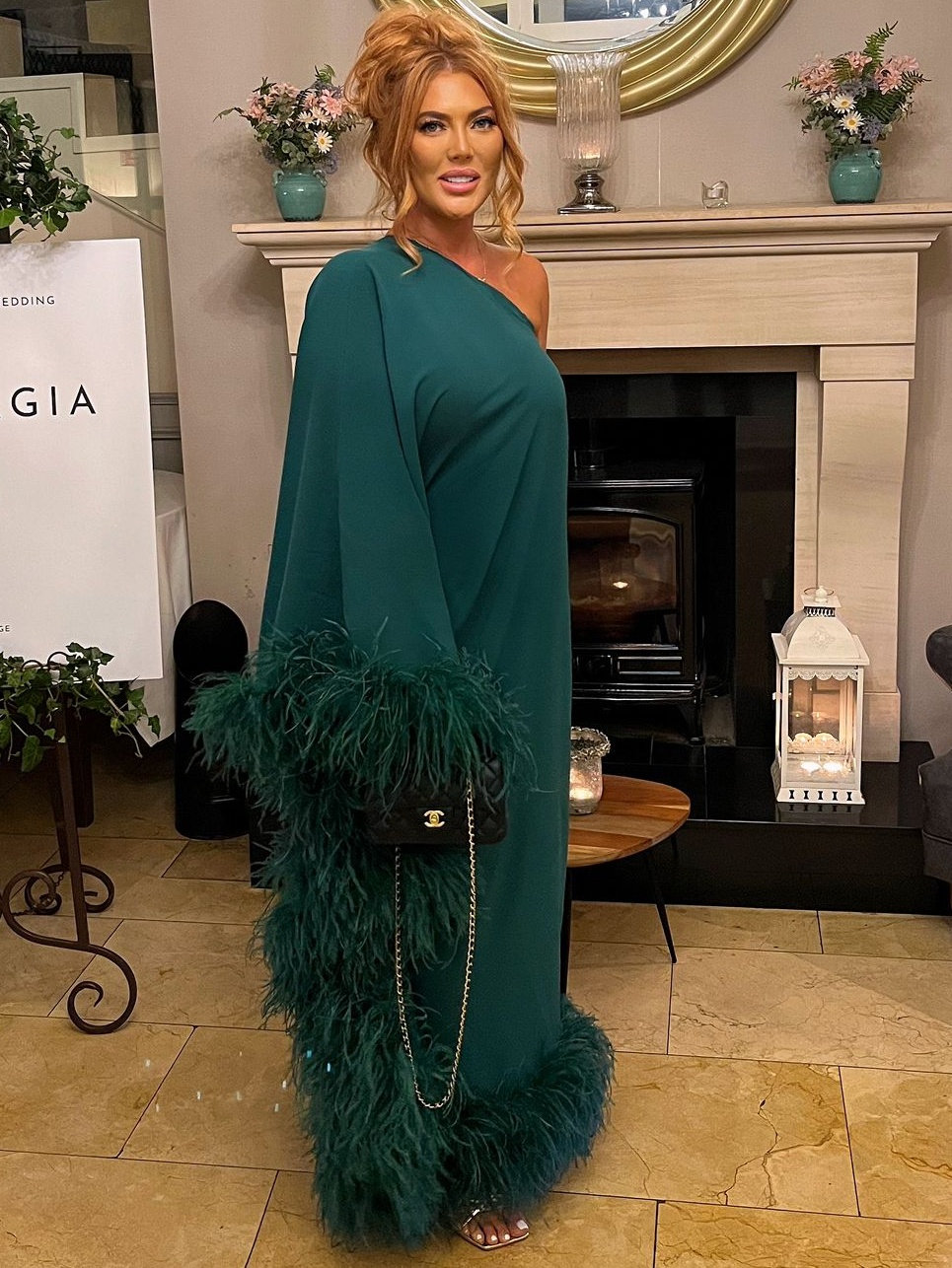 alana one shoulder feather midi dress ALANA Feather One Shoulder Bonded Satin Midi Dress In Sage