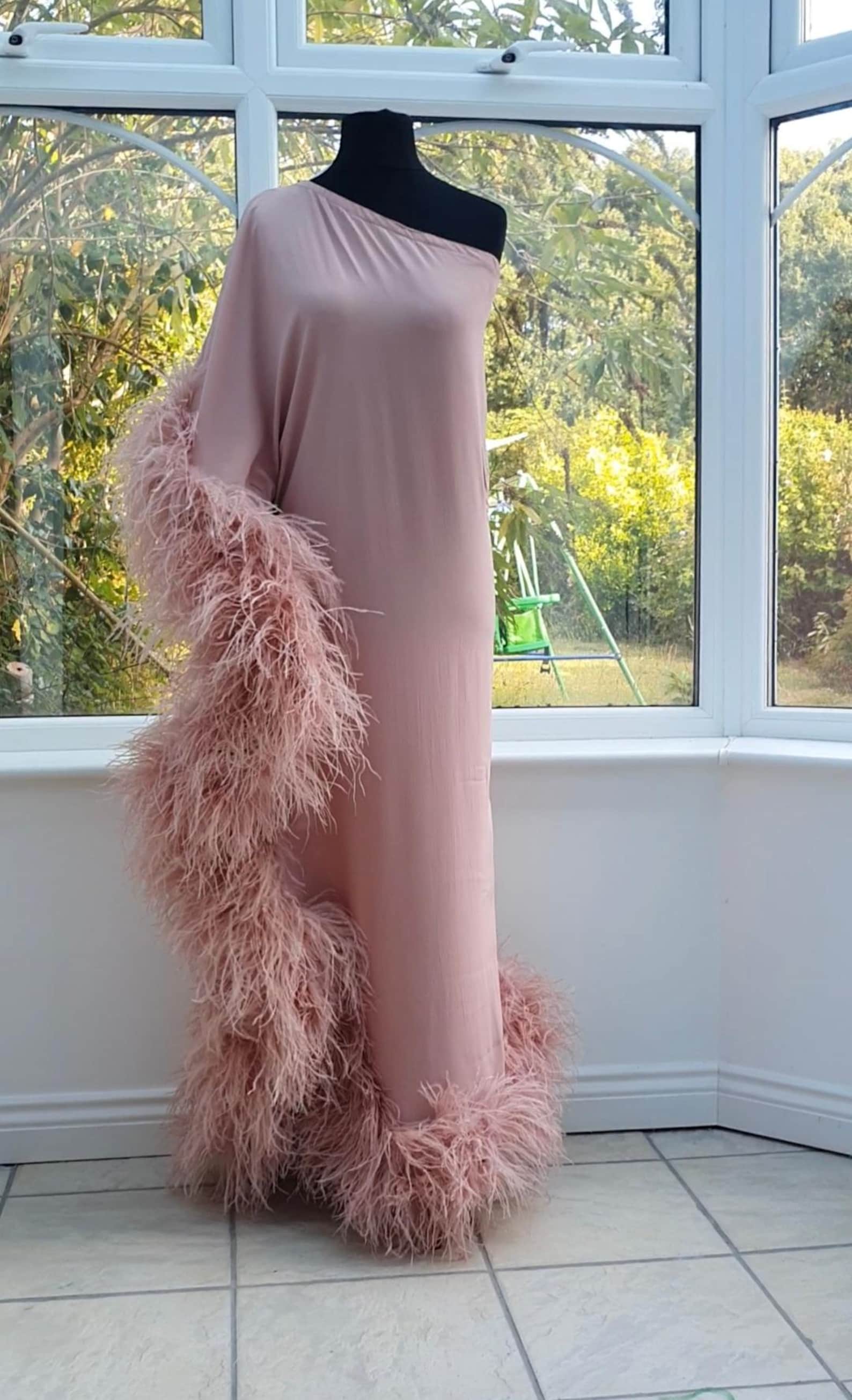 Elegant Pink Feather Wedding Guest Dress for Timeless Grace