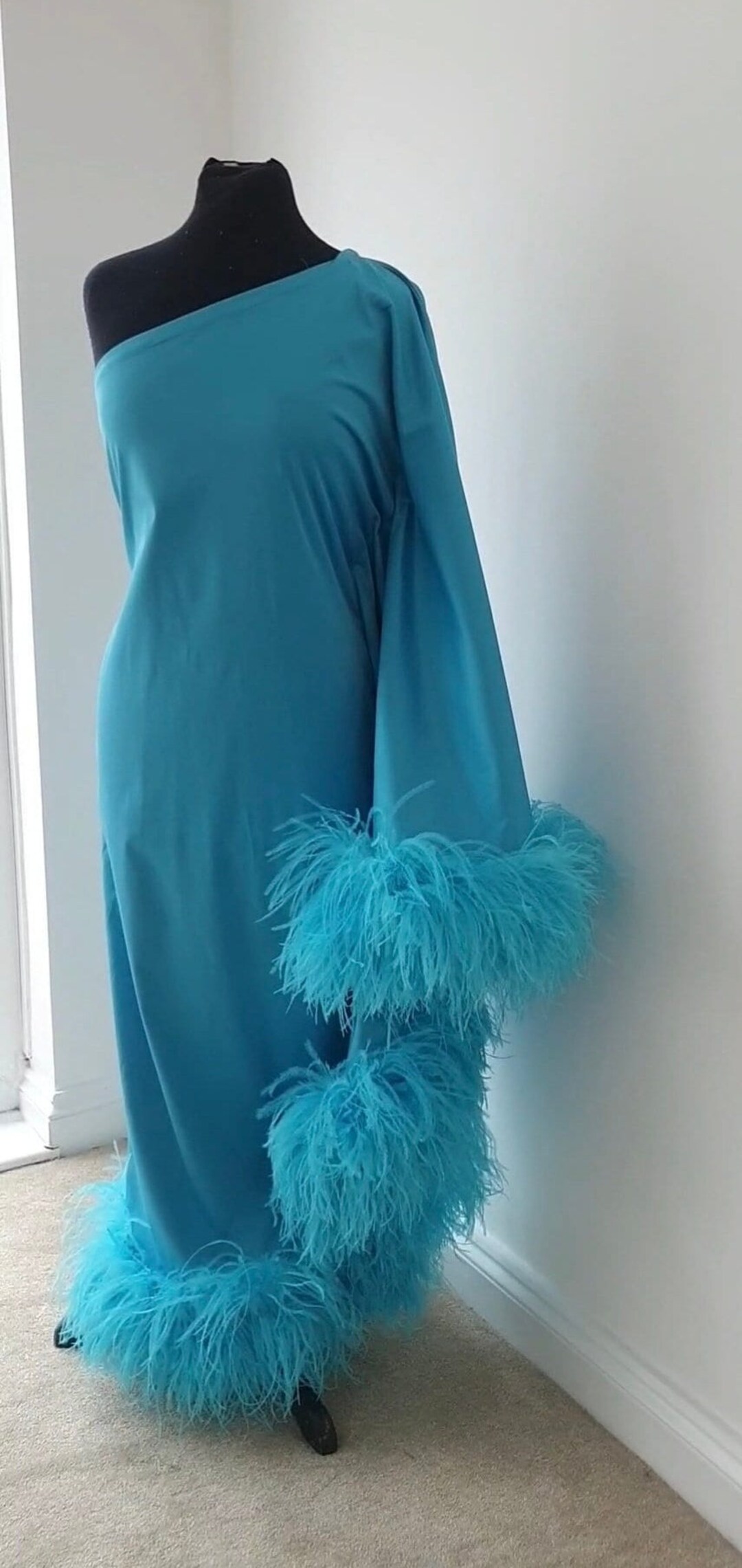 0099~Feathers Printed Asymmetrical dress main image 1