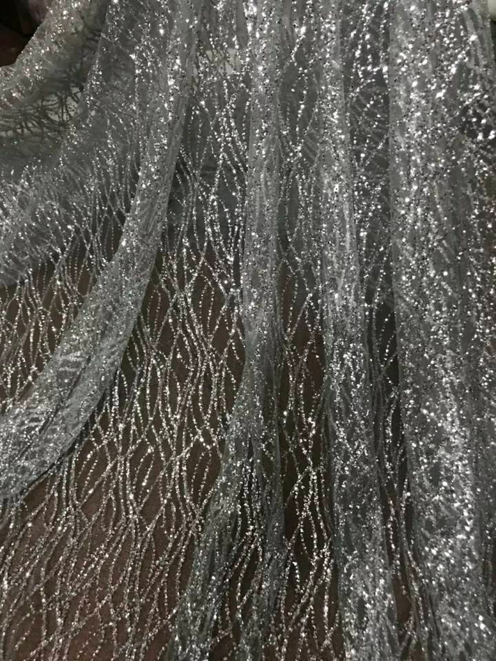 1.5 yards Silver Shiny Glitter Tulle Mesh Lace Fabric Evening | Etsy