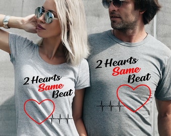 Valentines Couples Shirt, 2 Hearts Same Beat, Engagement Gift, Wedding Gift, Girlfriend Gift, Boyfriend Gift. Custom T-shirt