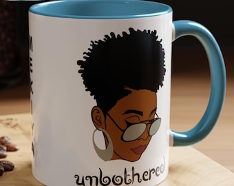 Taza de café personalizable "Despreocupada", ilustración de mujer negra, regalo atrevido para ella, taza de té para mujer fuerte y segura, taza de empoderamiento y amor propio.