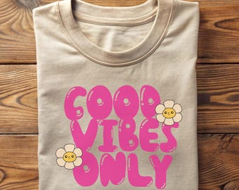 Good Vibes Only-T-shirt • Retro T-shirt met bloemen • Vintage hippieshirt met print