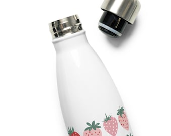 Vaso Coquette de Fresa, Botella de Agua de Jardín Botánico, Artículos para Bebidas con Estilo Fresa, Cantimplora Cottagecore, Botella de Fruta, Vaso Floral