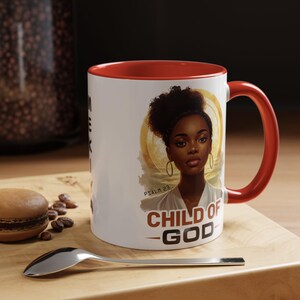 Taza personalizada "Niño de Dios", taza de café cristiana para mujer negra, regalo de fe personalizado, taza espiritual para mujer, artículos para beber con versículos bíblicos Red
