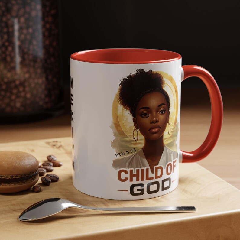 Taza personalizada "Niño de Dios", taza de café cristiana para mujer negra, regalo de fe personalizado, taza espiritual para mujer, artículos para beber con versículos bíblicos Red