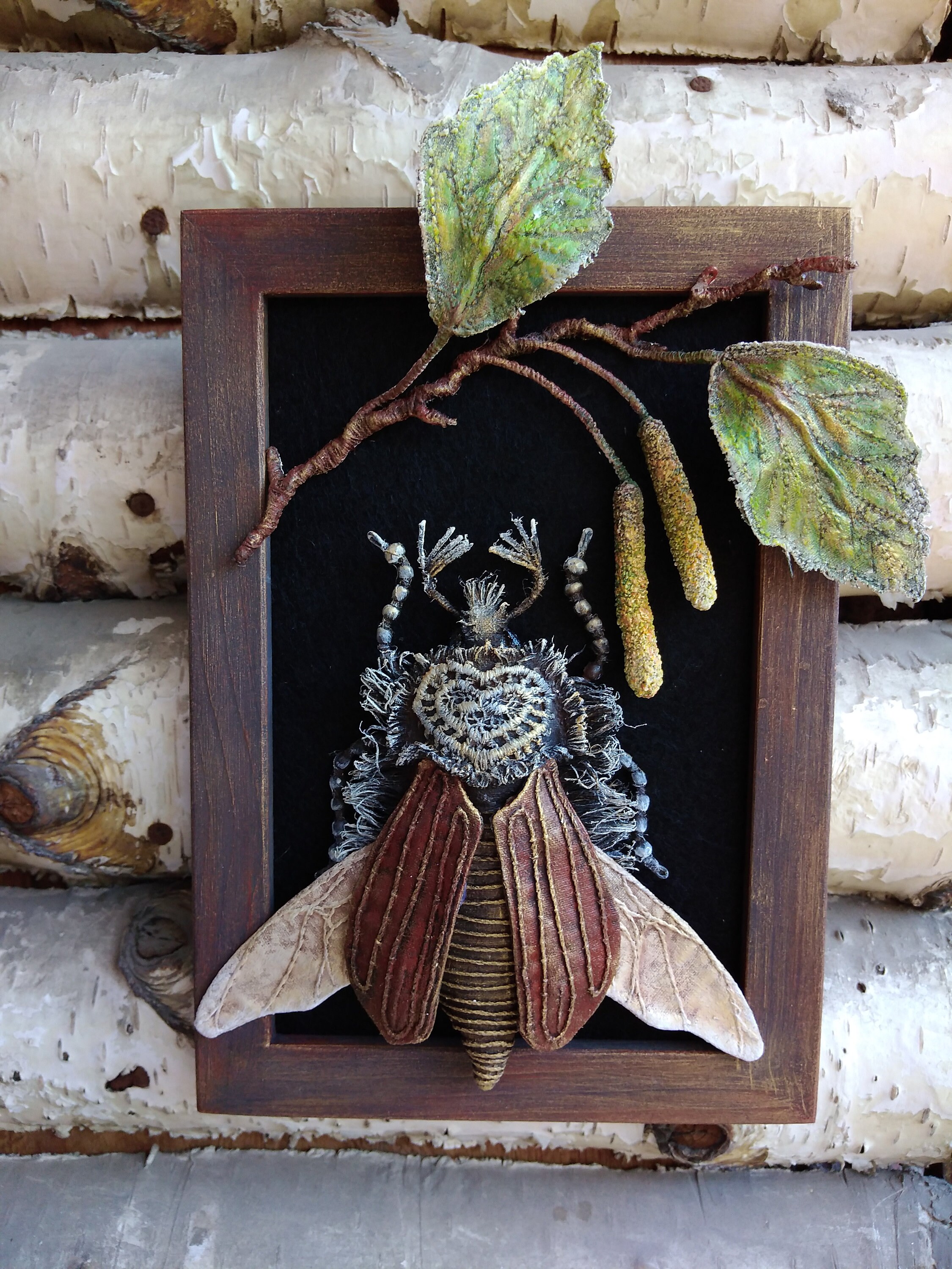 Panel Insect in the Frame. Textile Cockchafer and Birch Branch - Etsy