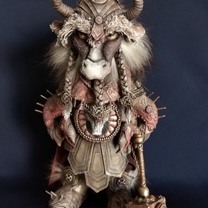 Viking bull. Textile art doll to order. Natural materials and completely handmade.