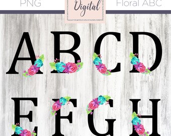 Floral Alphabet, Alphabet PNG, Serif font, watercolor floral letters, watercolor floral ABC , digital design, digital downloads