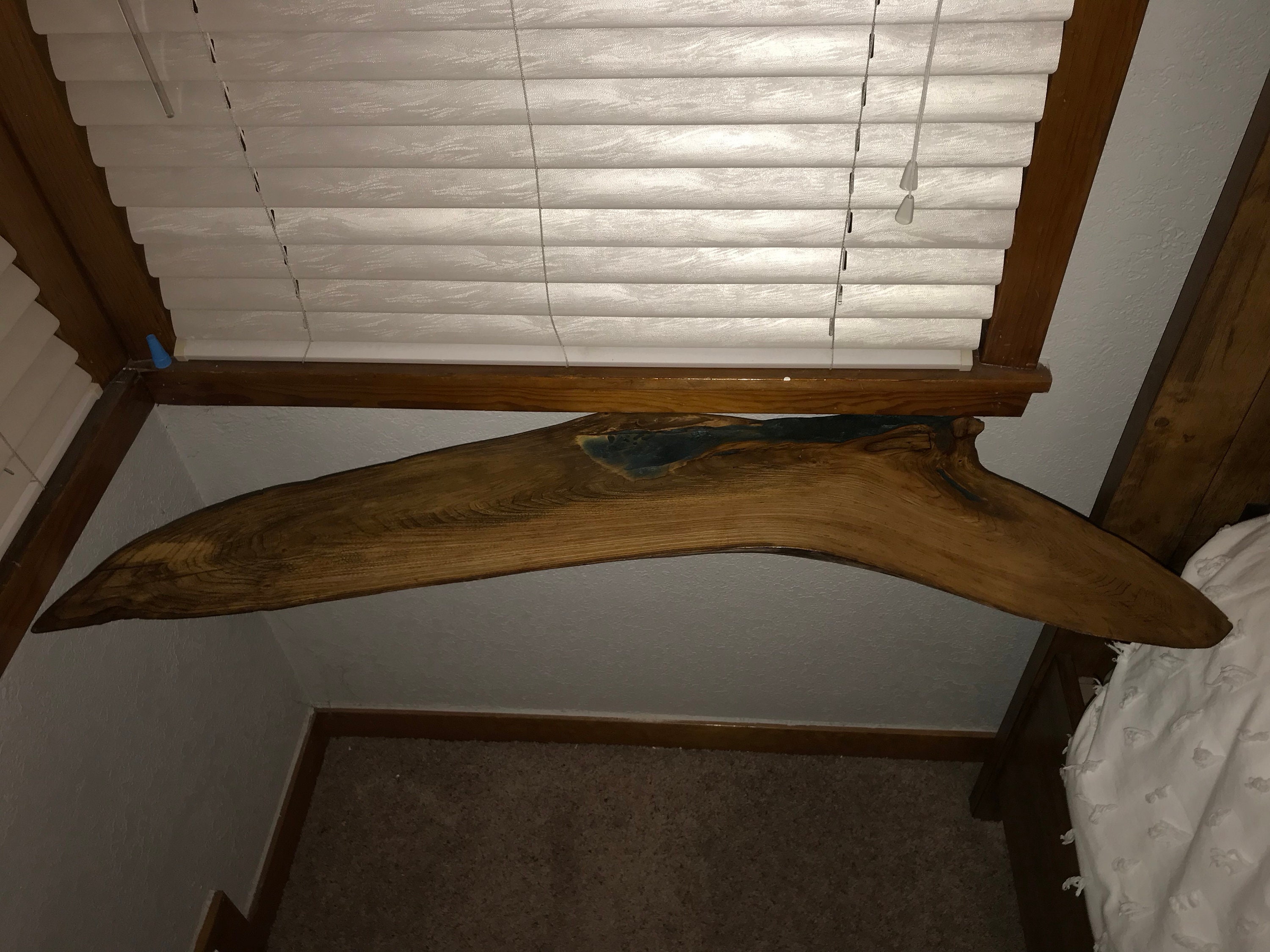 Live edge elm shelf with darker provincial walnut and teak Etsy