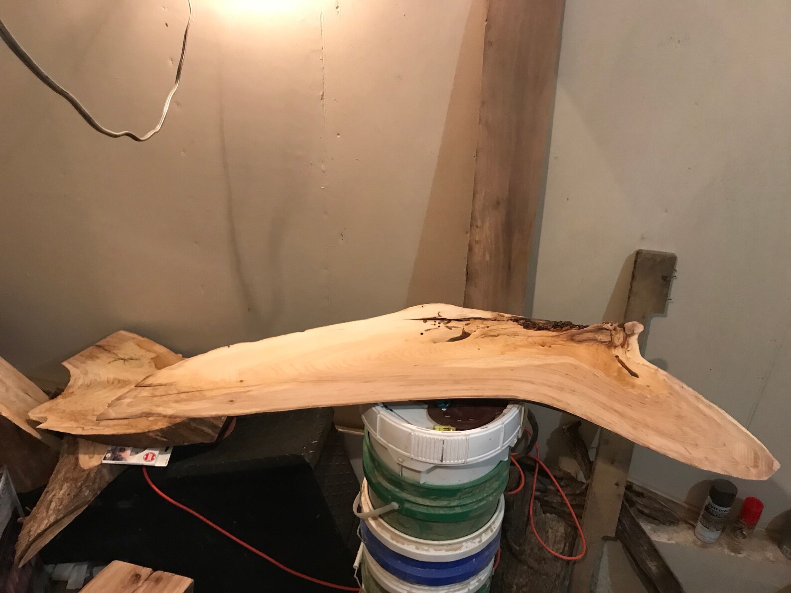 Live edge elm shelf with darker provincial walnut and teak Etsy