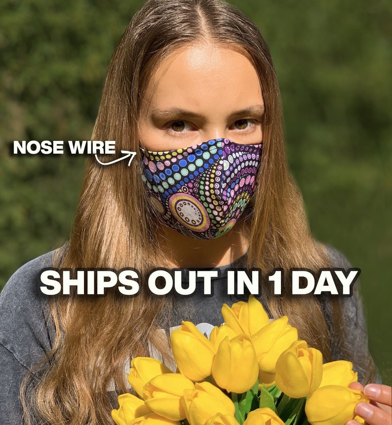 1 Day Shipping Face Mask With Filter Pocket Usa Made Nose Wire Etsy