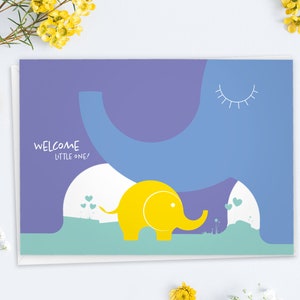 LUXE Karte "Welcome Little One" – Geburtskarte mit Elefanten-Motiv, handnummeriert, limitiert: hochwertige Postkarte DIN A6, inkl. Kuvert
