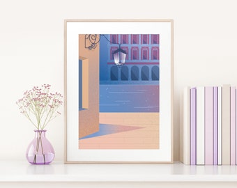 Venice on the Grand Canal | Evening atmosphere with street lamps | Dreamy holiday motif | A4 art print