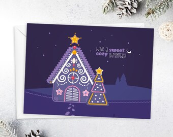 Gingerbread House Christmas Postcard | Illustrated Postcard for Christmas Greetings | DIN A6 Format