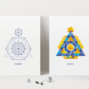 LUXE set van 2 "Pause, Enchant", kerstkaarten grafisch abstract, handgenummerd en gelimiteerd: elegante kaartenset DIN A6, incl. envelop