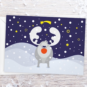 LUXE kerstkaart "Rendier in de sneeuw", handgenummerd en gelimiteerd: hoogwaardige ansichtkaart DIN A6, inclusief envelop, extra dik papier