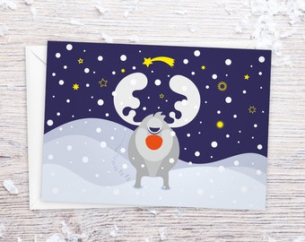 LUXE Christmas card "Reindeer in the Snow", hand-numbered & limited: high-quality postcard DIN A6, incl. envelope, extra-thick paper