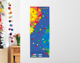 Birthday Dots – Birthday Calendar | "Flowers", individual family calendar with colored stickers, adhesive dots in poster format