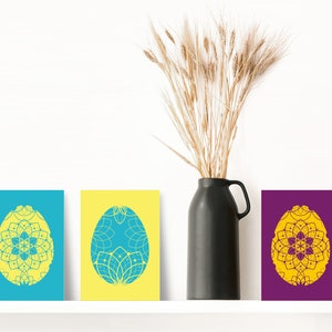 Osterkarten 3er Set | Ostereier mit filigranen, floralen Ornamenten in Scherenschnitt-Optik | Frühlings-Postkarte im DIN A6 Format