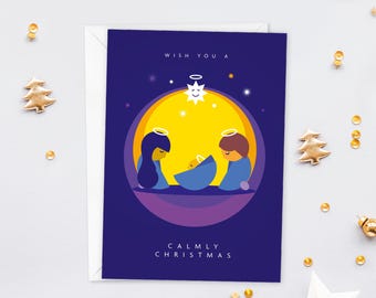 Holy Family Christmas postcard | Illustrated postcard for Christmas greetings and Advent | DIN A6 format