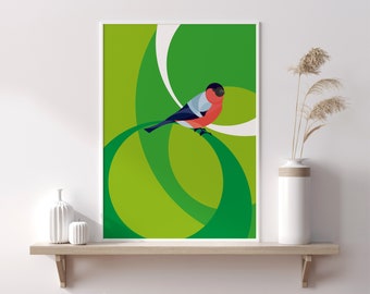 Garden Birds – Bird Poster "Bullfinch" | Colorful illustration for bird lovers | Wall decoration for living room, children's room | Spring & Nature