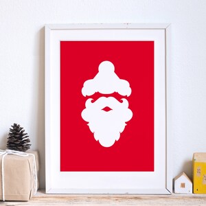 Poster &quot;Santa&quot;, funny Santa Claus with a beard | minimalist, Christmassy wall decoration, anticipation for the whole family, DIN A4 format