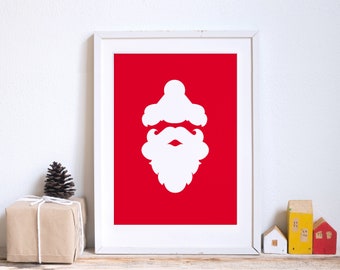 Poster "Santa", funny Santa Claus with a beard | minimalist, Christmassy wall decoration, anticipation for the whole family, DIN A4 format