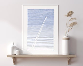 Art Print | Poster "Above" airplane in the sky, art print hand-drawn illustration with ink