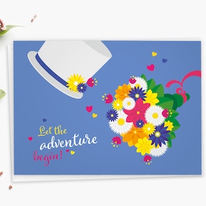 LUXE Karte "Adventure" – Hochzeitskarte mit bunter Illustration, handnummeriert, limitiert: hochwertige Postkarte DIN A6, inkl. Kuvert,