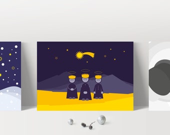 LUXE set of 3 Christmas cards "Snowman, Reindeer and 3 Kings", hand-numbered & limited: high-quality card set DIN A6, including envelope