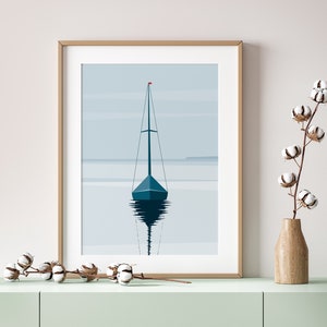 Velero | decoración de pared marítima | Impresión de póster DIN A4 | Ilustración en tonos pastel | Dormitorio, sala, oficina | vela, mar