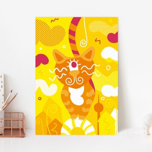 Orange Cat – colorful illustration in comic style | Wall picture for the children's room with a cat motif | Poster – DIN A4 format