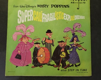 Vintage 1960s Disney Vinyl Record – Mary Poppins, Supercalifragilisticexpialidocious (45 RPM)
