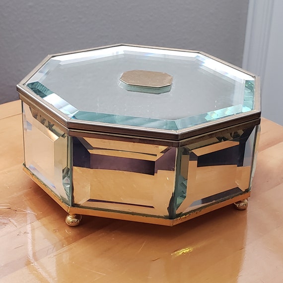 Antique Beveled Glass Jewelry Box Made in Taiwan … Gem