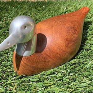 Wood Carved Duck Head Figurine Sculpture