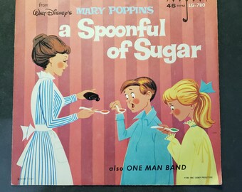 Vintage 1962 Disney Vinyl 45 RPM Record - Mary Poppins - A Spoonful of Sugar